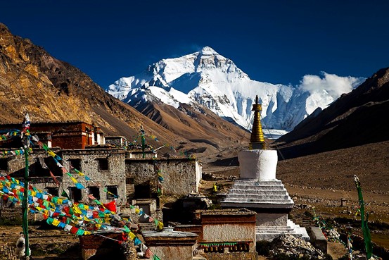 Stunning view of Mt. Everest from Rongbuk Monastery